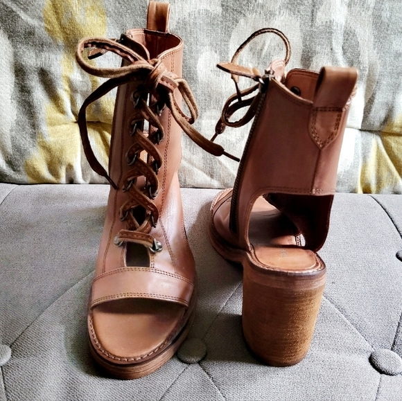 Vintage Foundry Co Odette Lace Up Mid Calf Peep Toe Boot Size 8 - Picture 8 of 16